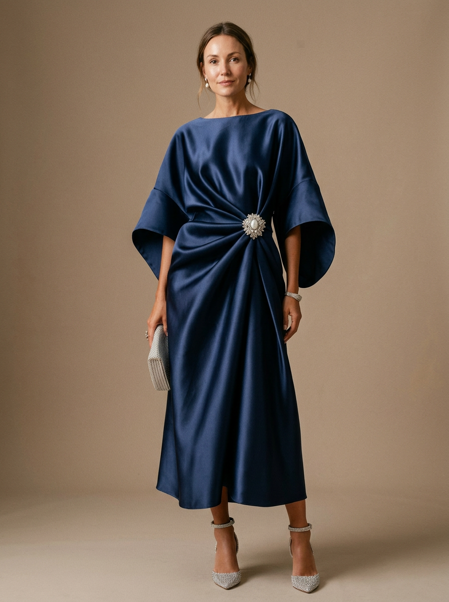 Women's Midi Dress Floral Draped Knee Length