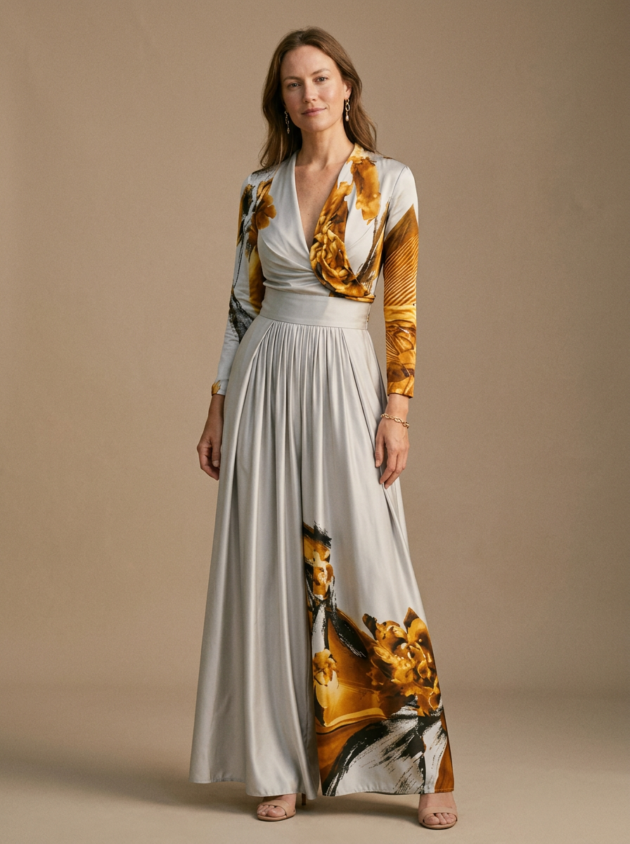 Women's Wide Leg Jumpsuit V-Neck Flowy