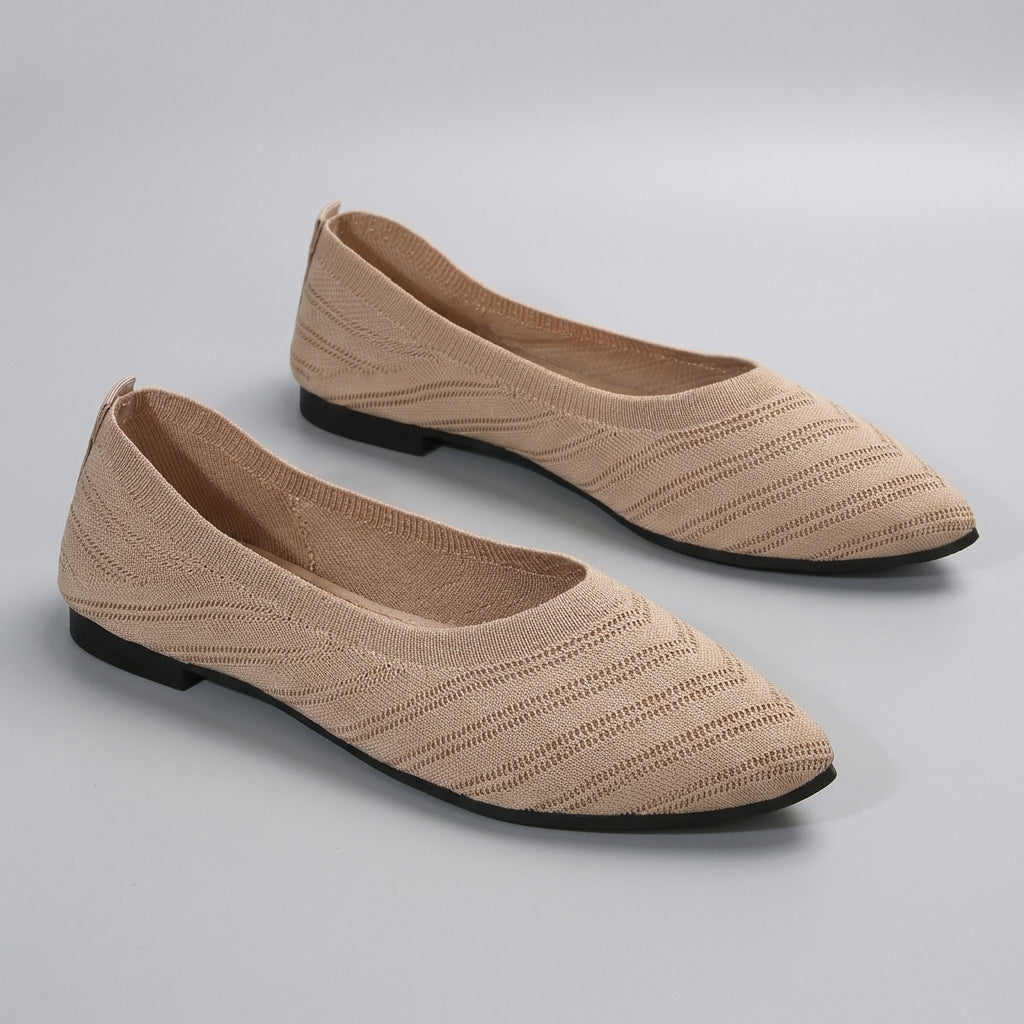 Women's Textured Knit Slip-On Flats Pointed Toe Black
