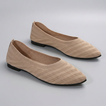 Women's Textured Knit Slip-On Flats Pointed Toe Black