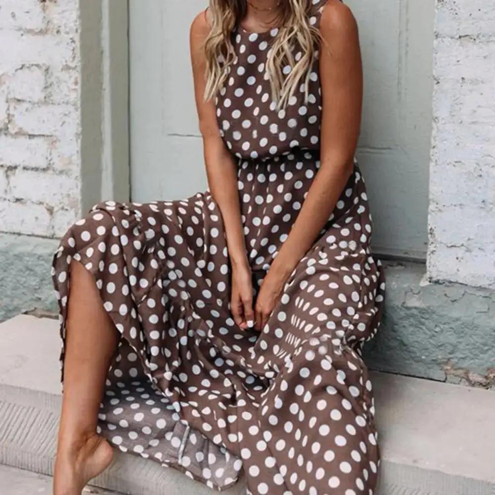 Women's Sleeveless Polka Dot Maxi Dress - Vonnera