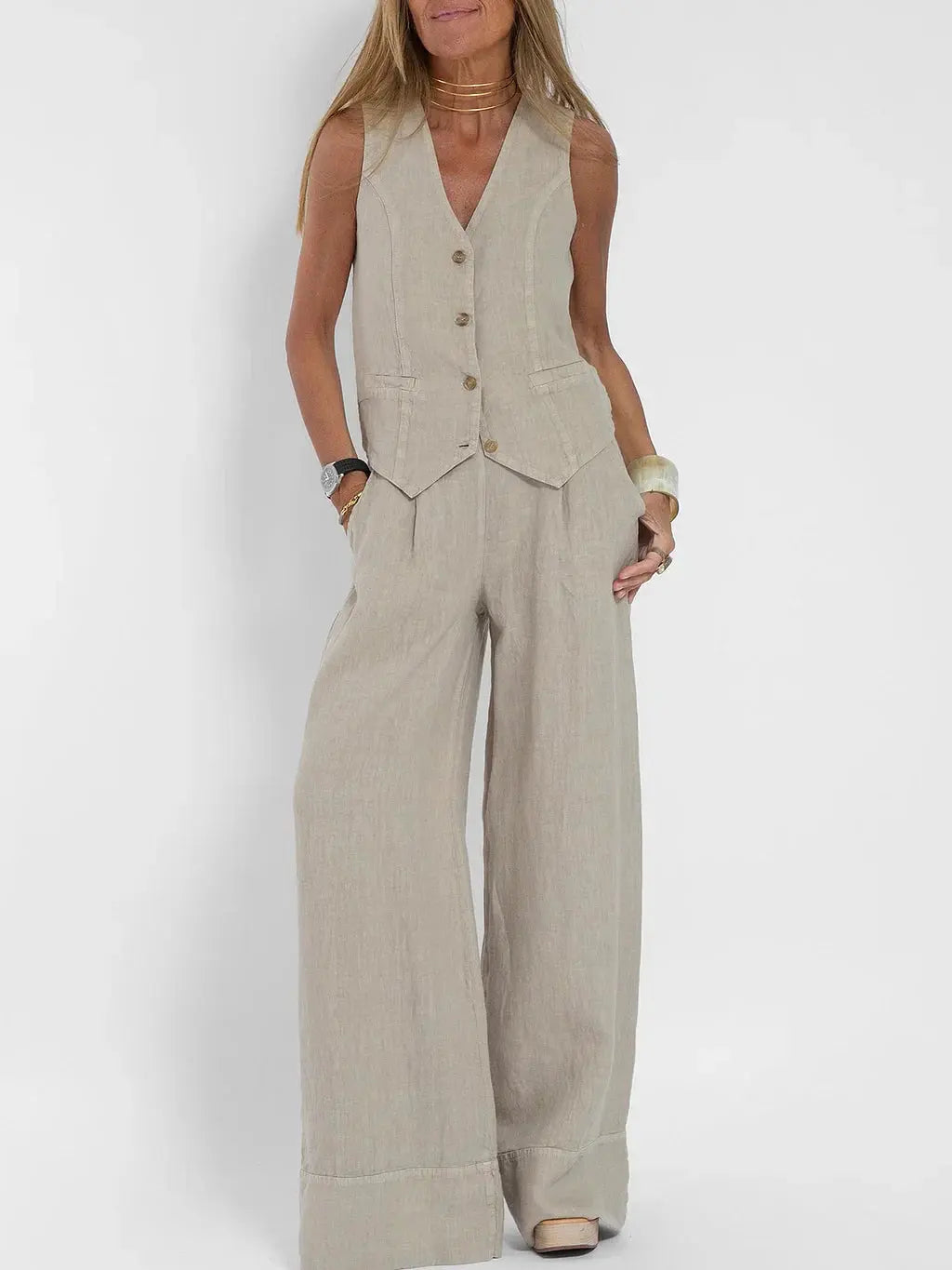 Women's White Sleeveless Suit Comfortable - Vonnera