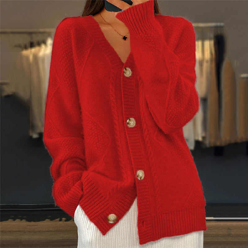 Chic Joselyn Knitted Cardigan: Soft Wool Blend, V-Neck, Button-Up, Relaxed Fit