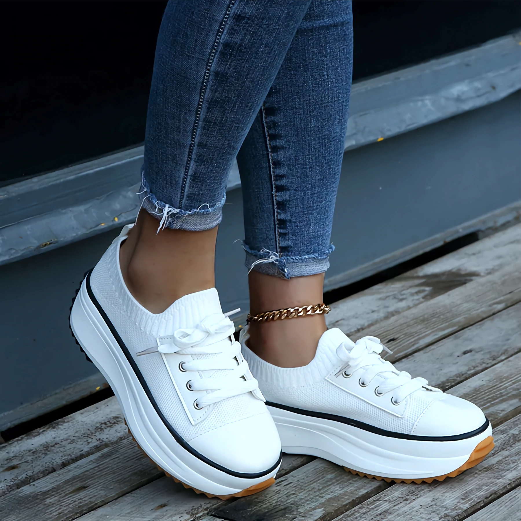 Women's Platform Sneakers Soft Knit Breathable Comfort - Vonnera