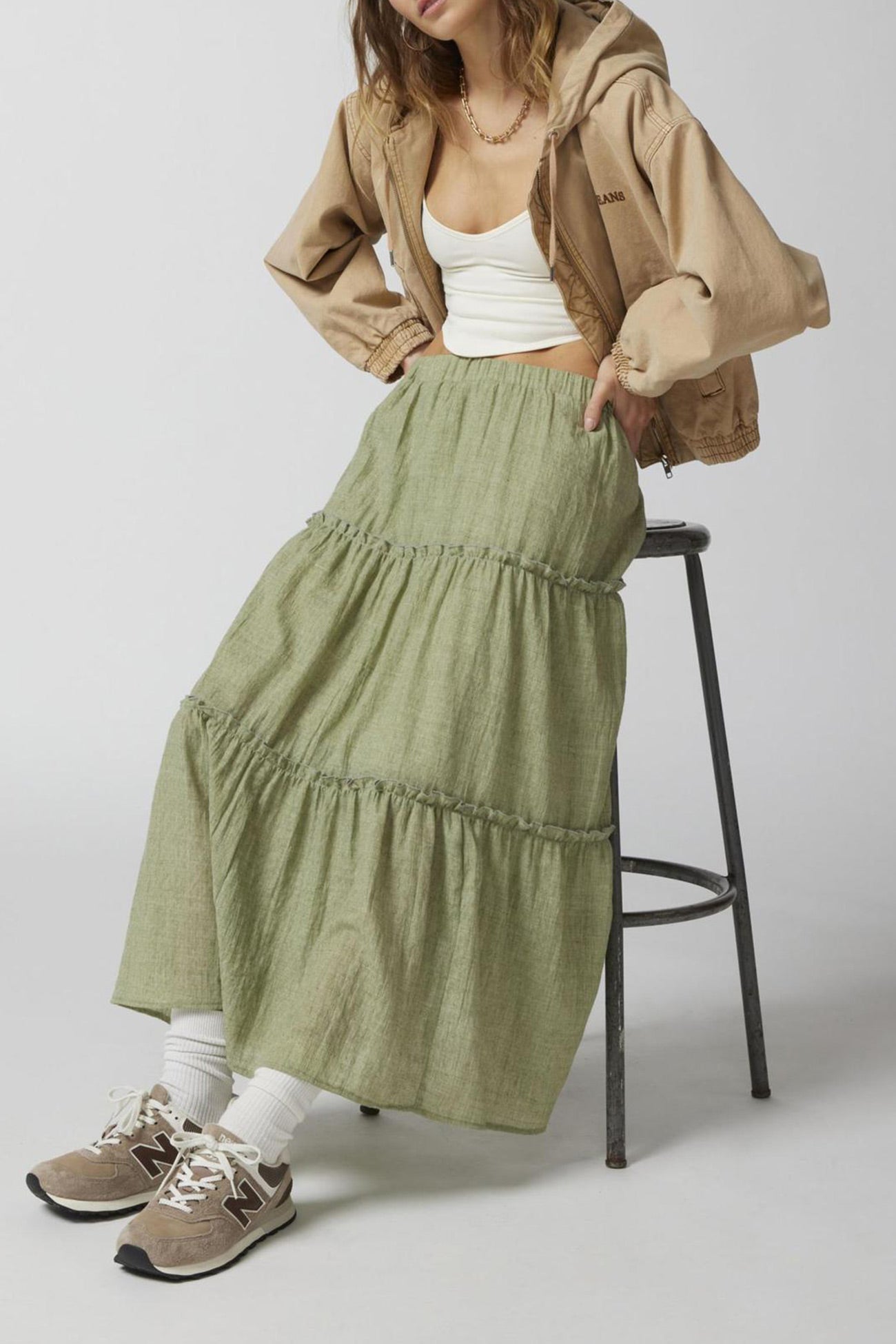 Women's Tiered Maxi Skirt Elastic Waist