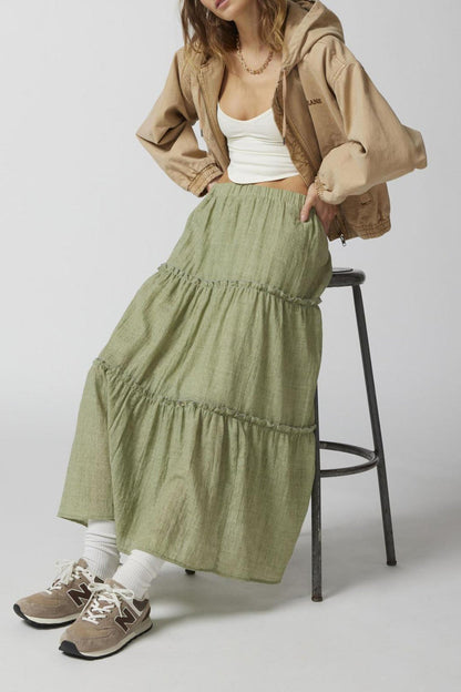 Women's Tiered Maxi Skirt Elastic Waist