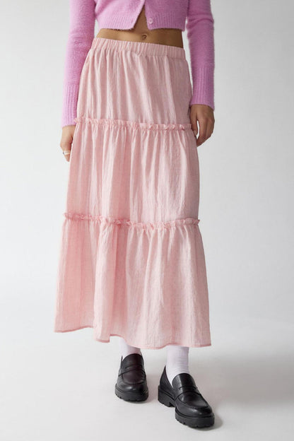Women's Tiered Maxi Skirt Elastic Waist