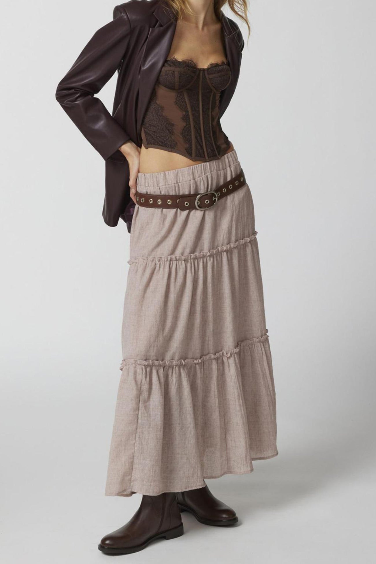 Women's Tiered Maxi Skirt Elastic Waist