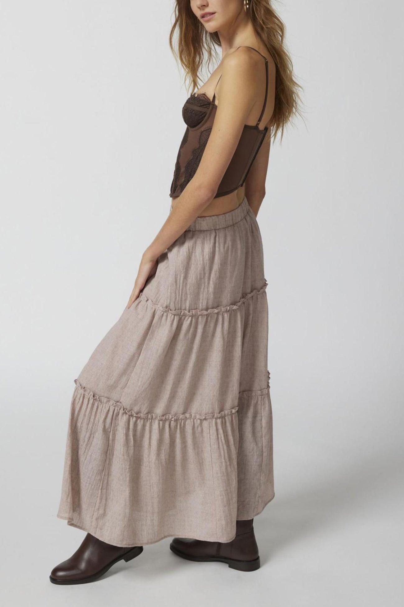 Women's Tiered Maxi Skirt Elastic Waist