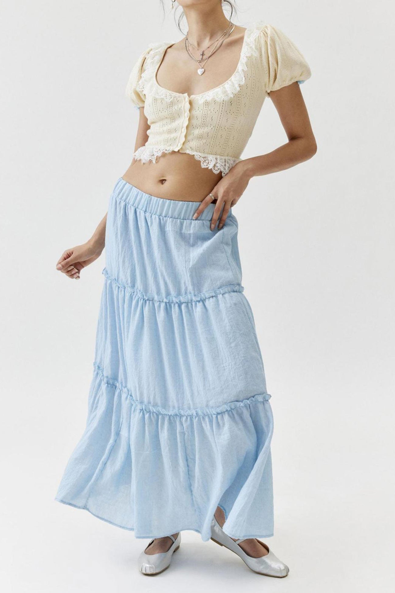 Women's Tiered Maxi Skirt Elastic Waist