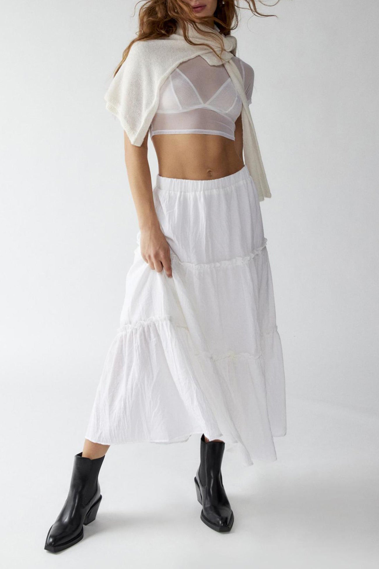 Women's Tiered Maxi Skirt Elastic Waist