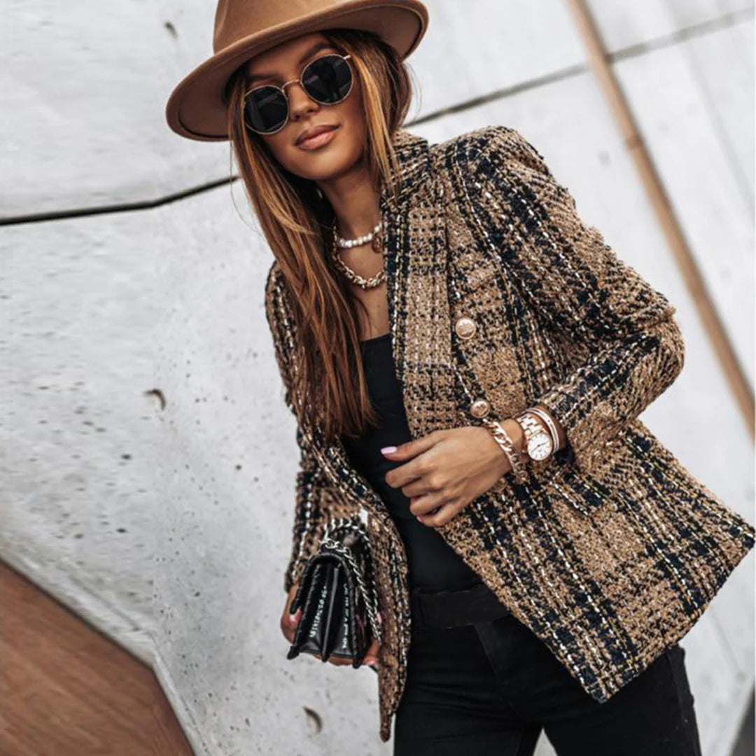 Women's Patterned Blazer Gold Buttons