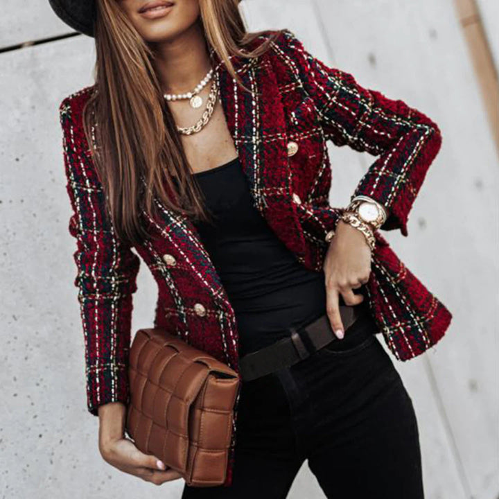 Women's Patterned Blazer Gold Button - Vonnera