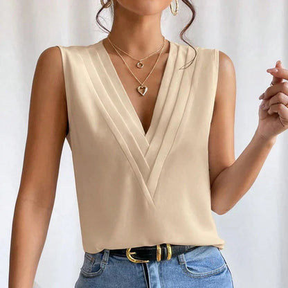 Women's V Neck Pleated Blouse