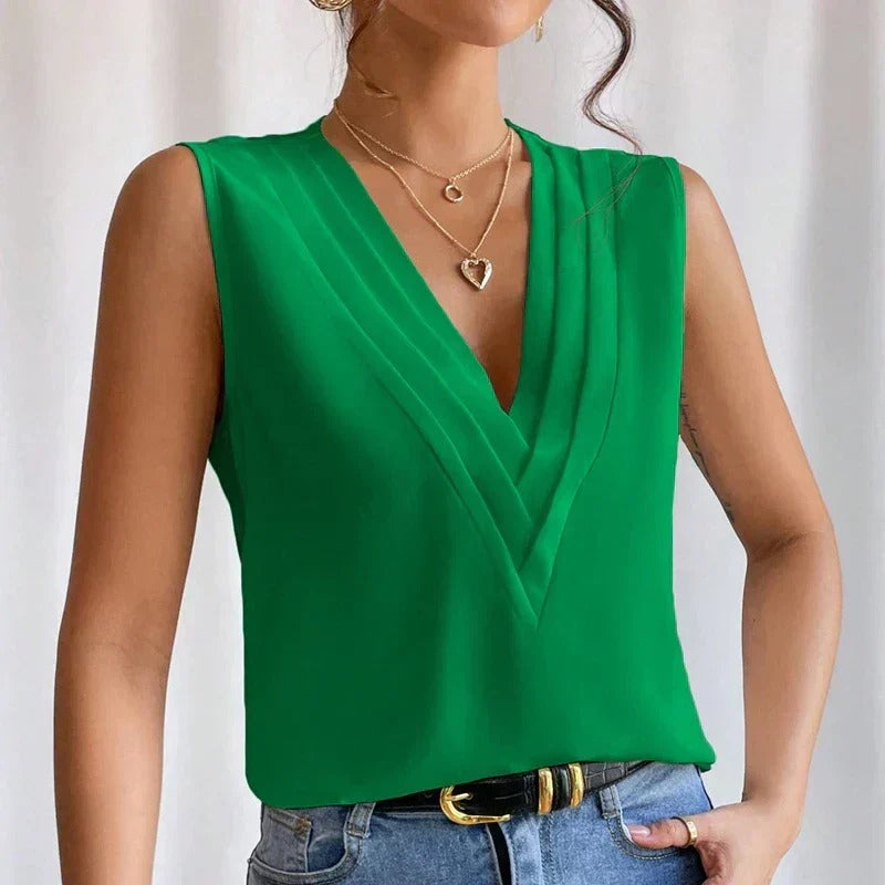 Women's V Neck Pleated Blouse