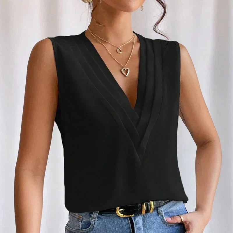 Women's V Neck Pleated Blouse