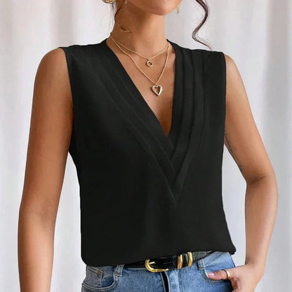 Women's V Neck Pleated Blouse