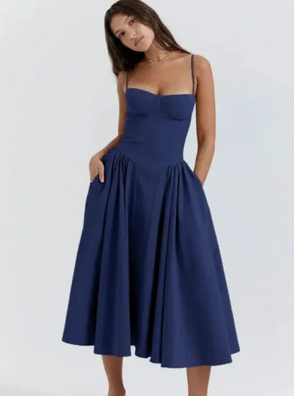 Women's A-Line Spaghetti Strap Midi Dress