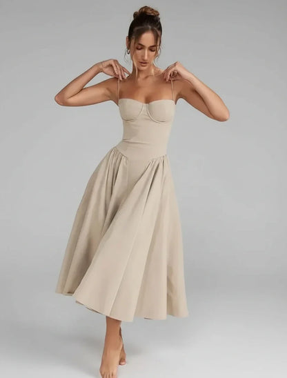 Women's A-Line Spaghetti Strap Midi Dress - Vonnera