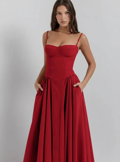 Women's A-Line Spaghetti Strap Midi Dress