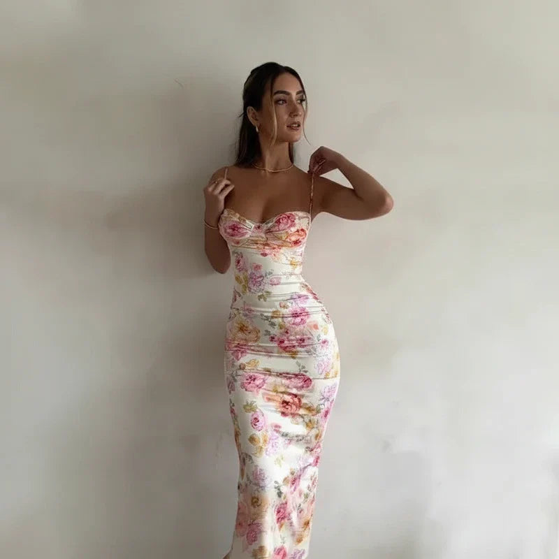 Women's Bodycon Midi Dress Spaghetti Strap - Vonnera