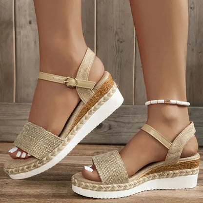 Women's Platform Sandals Sparkling Toe Strap Comfortable - Vonnera
