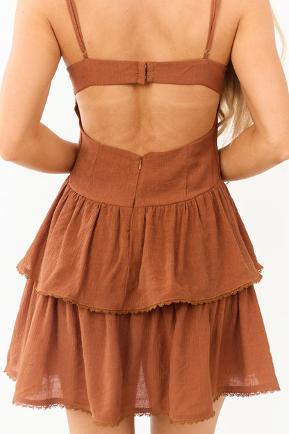 Women's Tiered Mini Dress Ruched Bust Cut-Out Back Design
