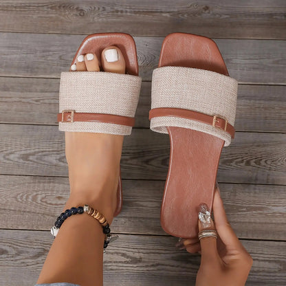 Women's Square Toe Flat Slippers Comfortable - Vonnera