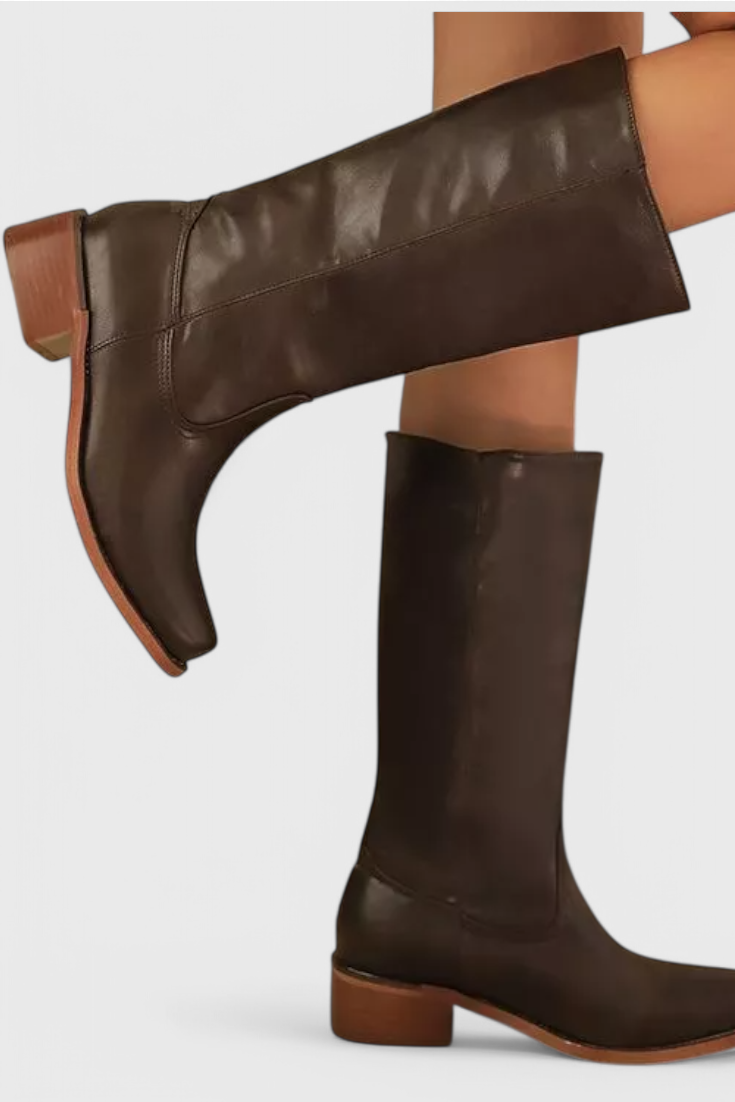 Women's Knee High Boots Stacked Heel Round Toe