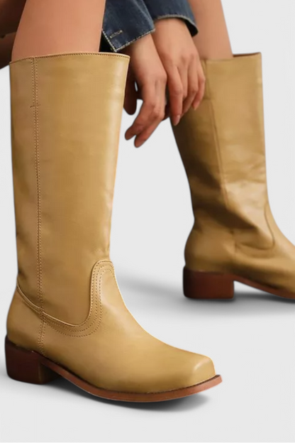 Women's Knee High Boots Stacked Heel Round Toe - Vonnera
