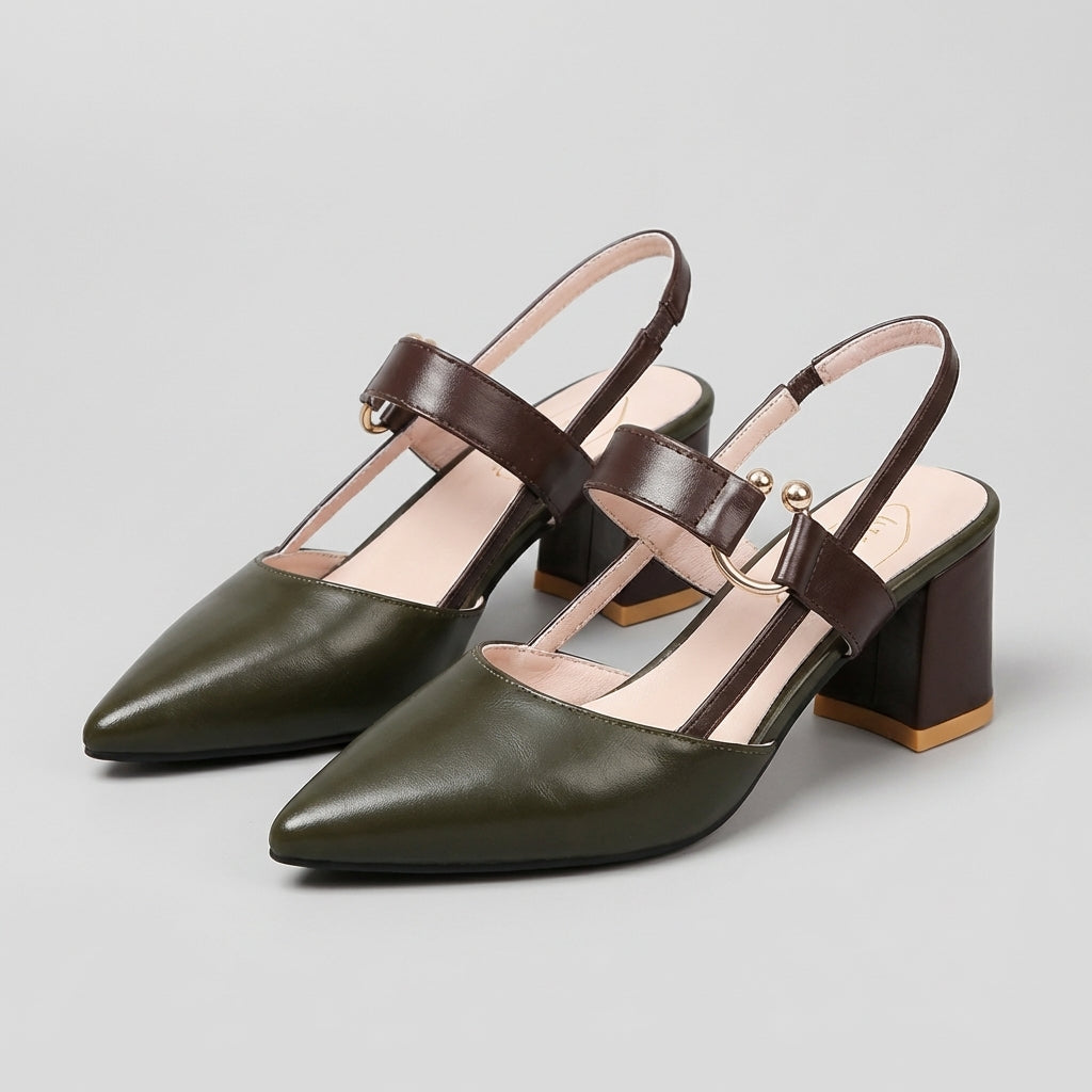 Women's Block Heel Pointed Toe Slingback Shoes
