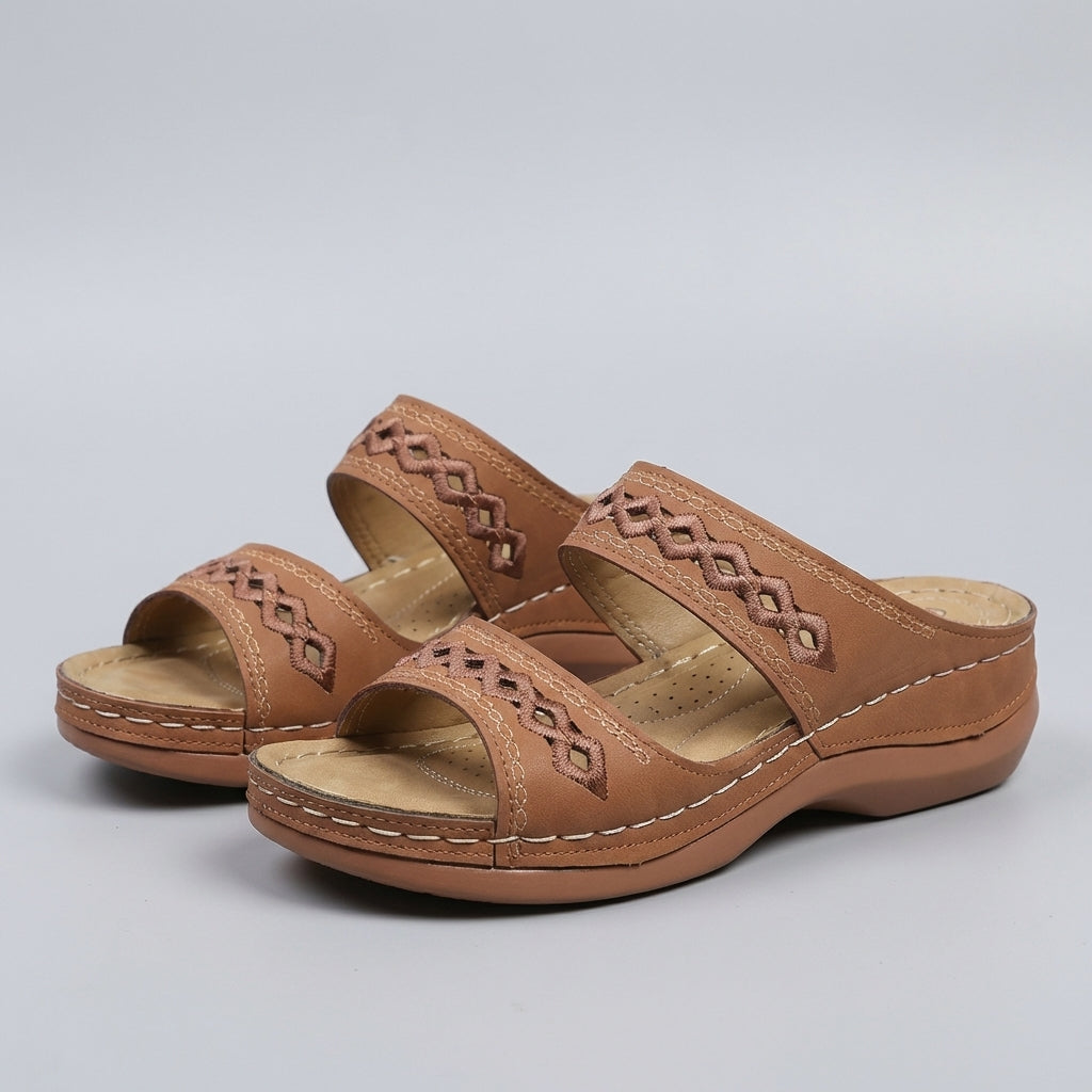 Women's Orthopedic Wedge Sandals Leather Cut-Out Strap Detail