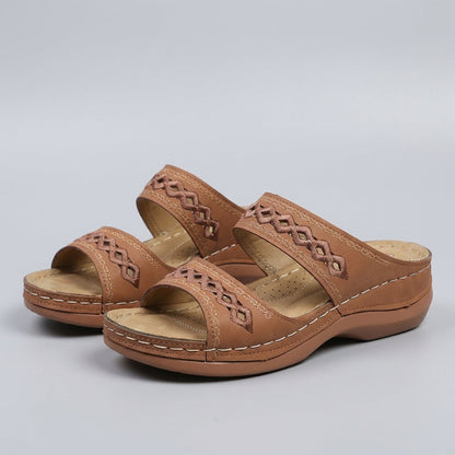 Women's Orthopedic Wedge Sandals Leather Cut-Out Strap Detail