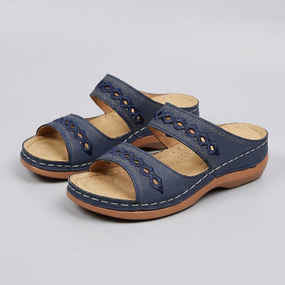 Women's Orthopedic Wedge Sandals Leather Cut-Out Strap Detail