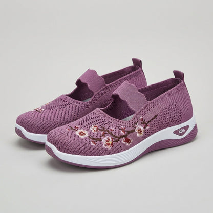 Women's Mesh Mary Jane Flats Floral Embroidery