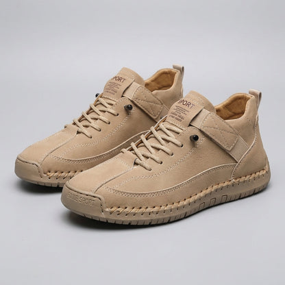 Mens Lace Up Sneakers Leather Moc Toe Brown