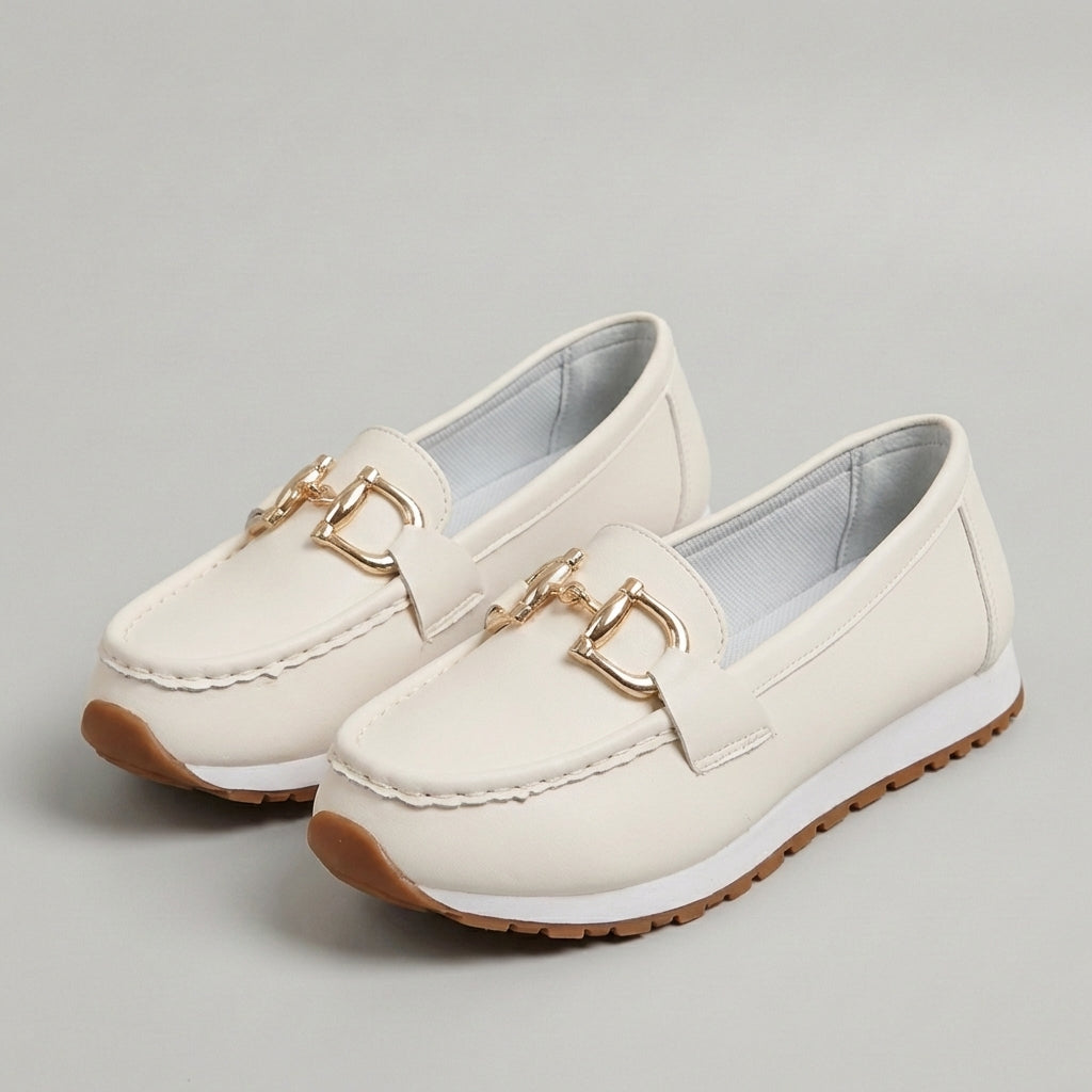 Slip-On Loafers Leather Platform Sole Brown