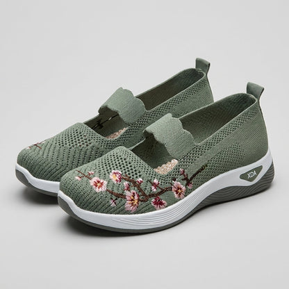 Women's Mesh Mary Jane Flats Floral Embroidery