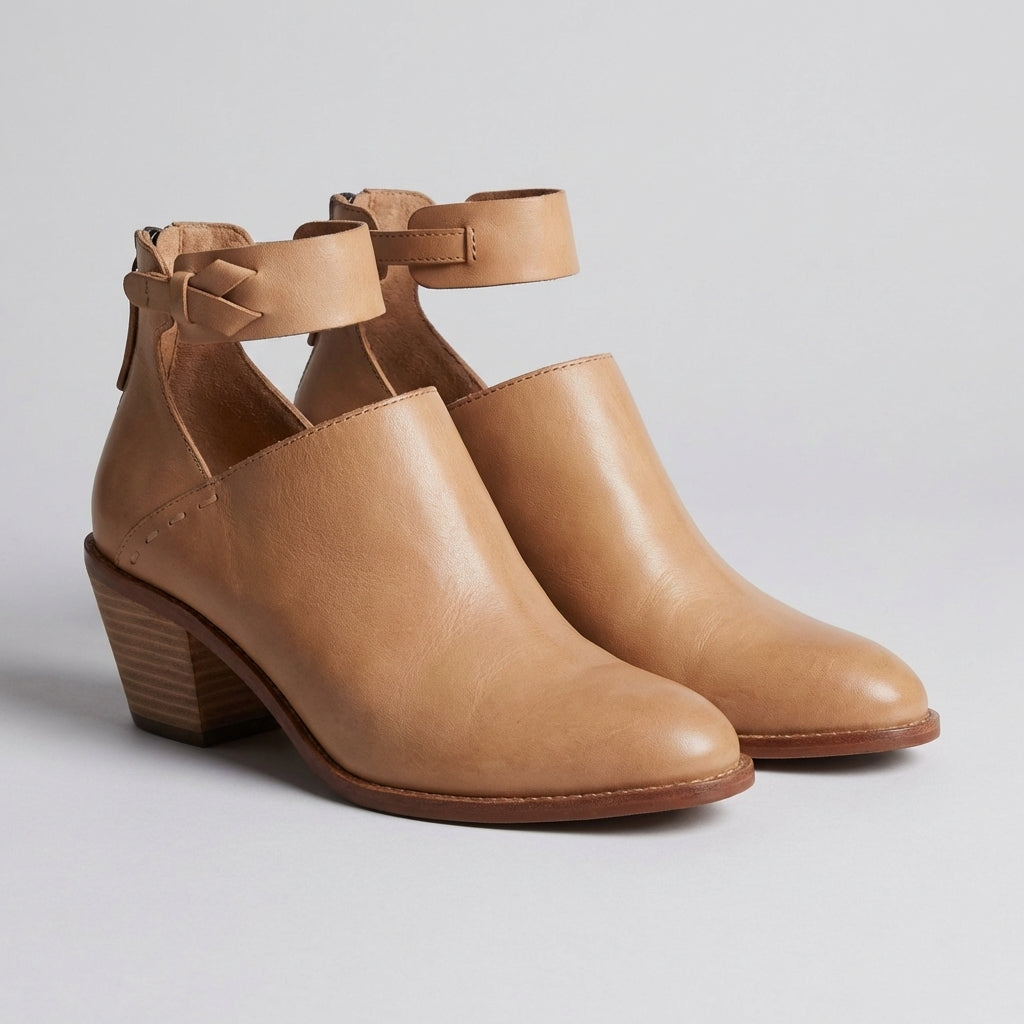 Women's Fitted Ankle Boots Braided Strap Block Heel