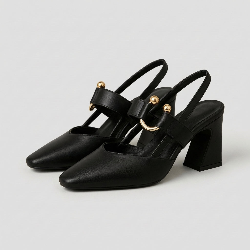 Women's Pointed Toe Slingback Heels Metallic Accent