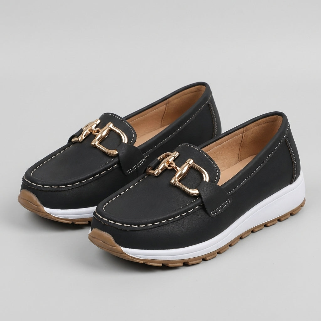 Slip-On Loafers Leather Platform Sole Brown