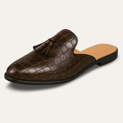 Men's Leather Mule Loafers Slip-On Brown