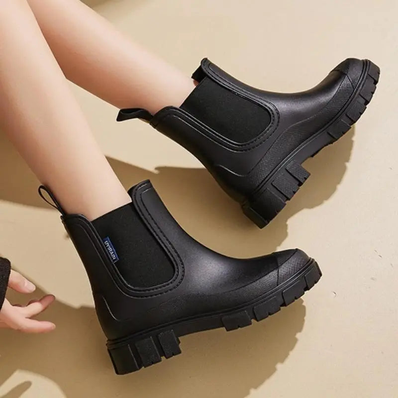 Women's Ankle Boots Waterproof Leather Black - Vonnera