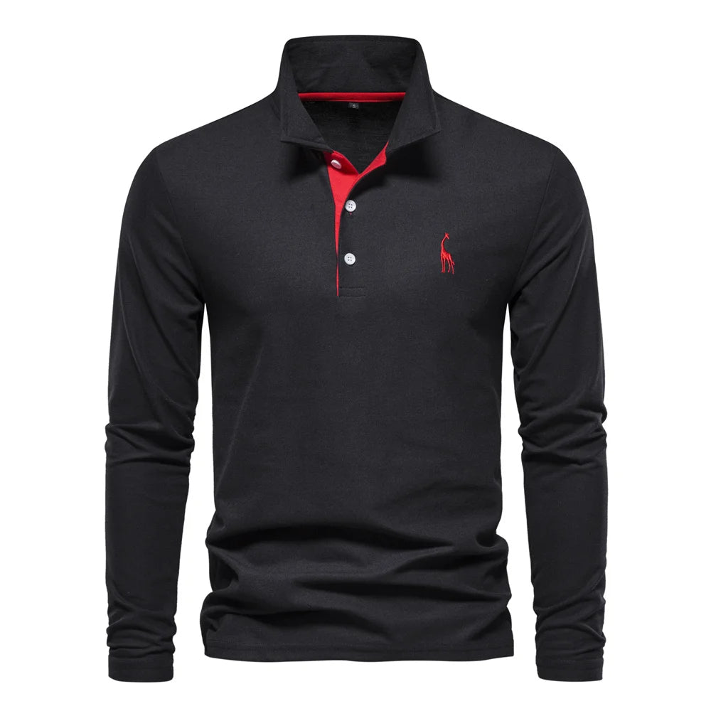 Men's Long Sleeve Polo Jumper Classic Collar Cotton