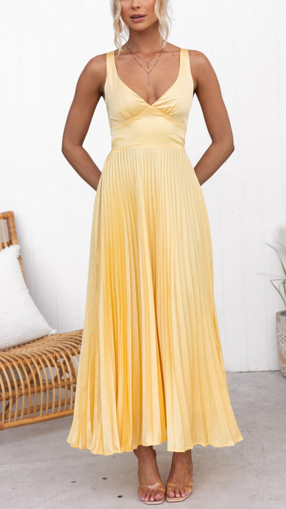 Eileen Women's Pleated V Neck Maxi Dress