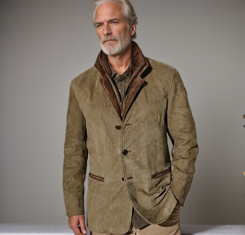 Men's Leather Coat Classic Tailored Fit Brown