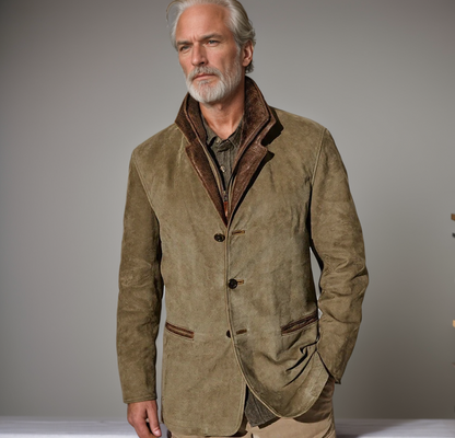Men's Leather Coat Classic Tailored Fit Brown