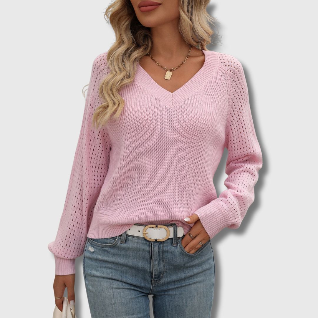 Women's V-Neck Open-Knit Sweater - Vonnera