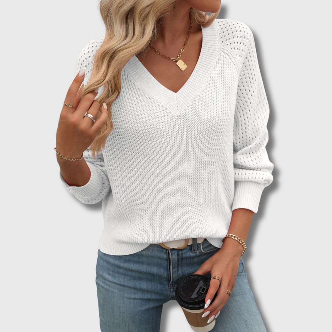 Elegant V Neck Jade Sweater