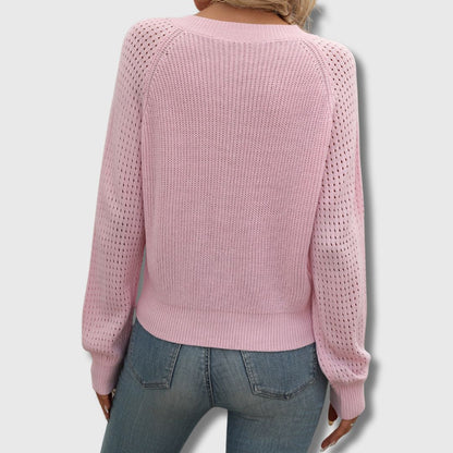 Women's V-Neck Open-Knit Sweater
